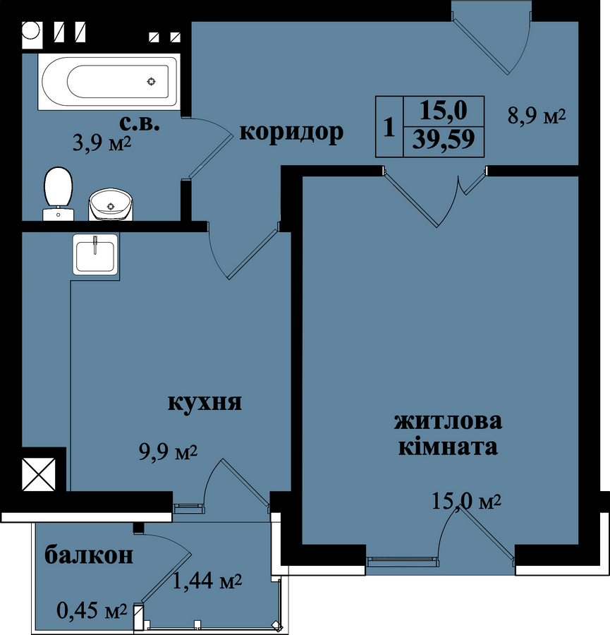 1-комнатная 39.59 м² в ЖК на ул. Русская, 237 от застройщика, Черновцы