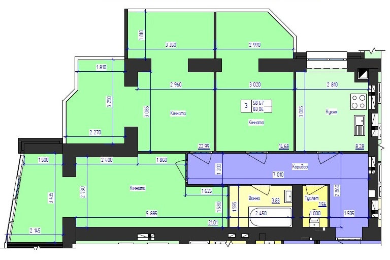 3-комнатная 83.04 м² в ЖК Кришталеве озеро от застройщика, Черновцы