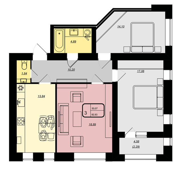 3-комнатная 82.93 м² в ЖК Golden House от 25 000 грн/м², Винница