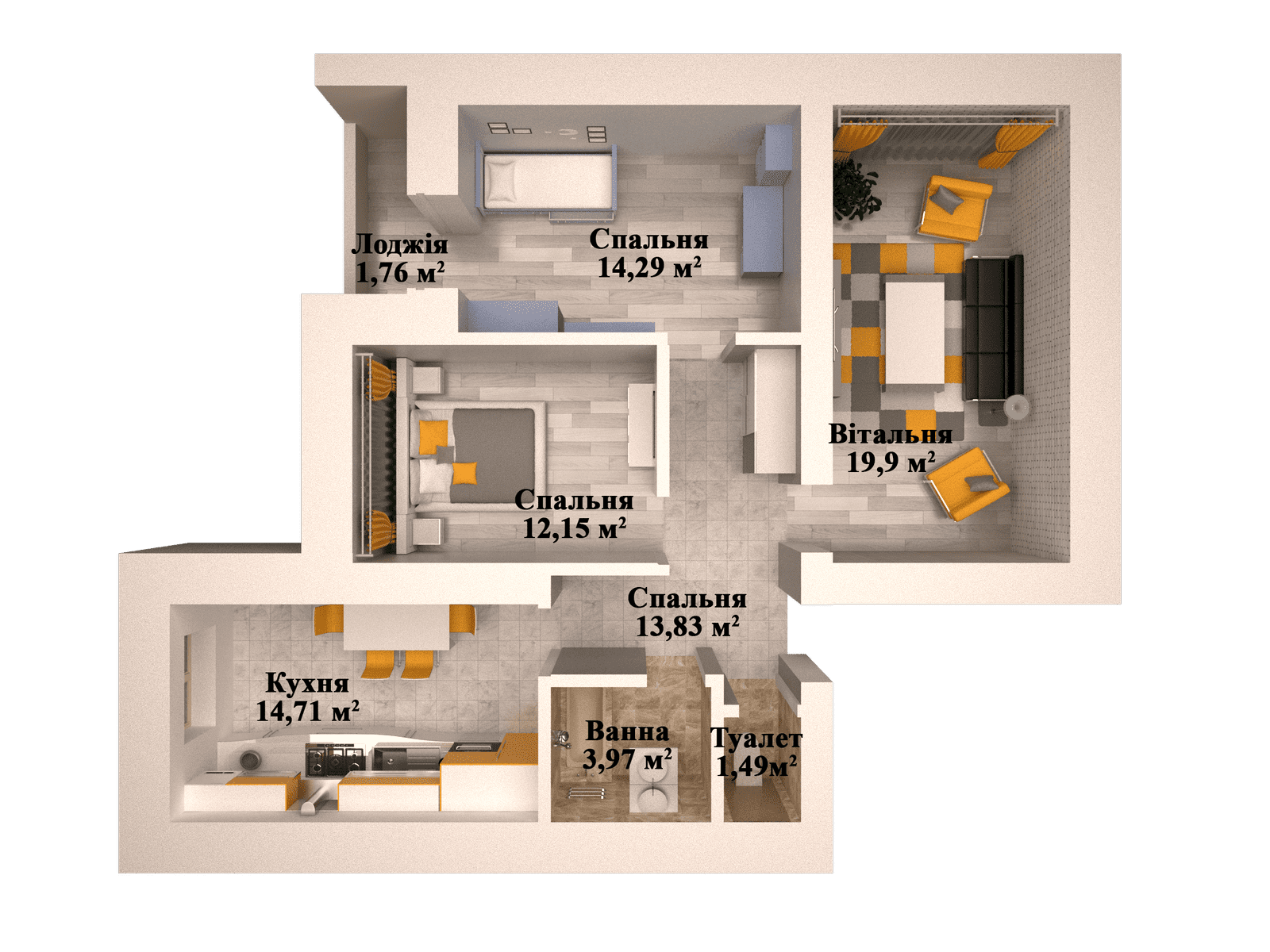 3-комнатная 78.58 м² в ЖК Caramel Residence от застройщика, Луцк