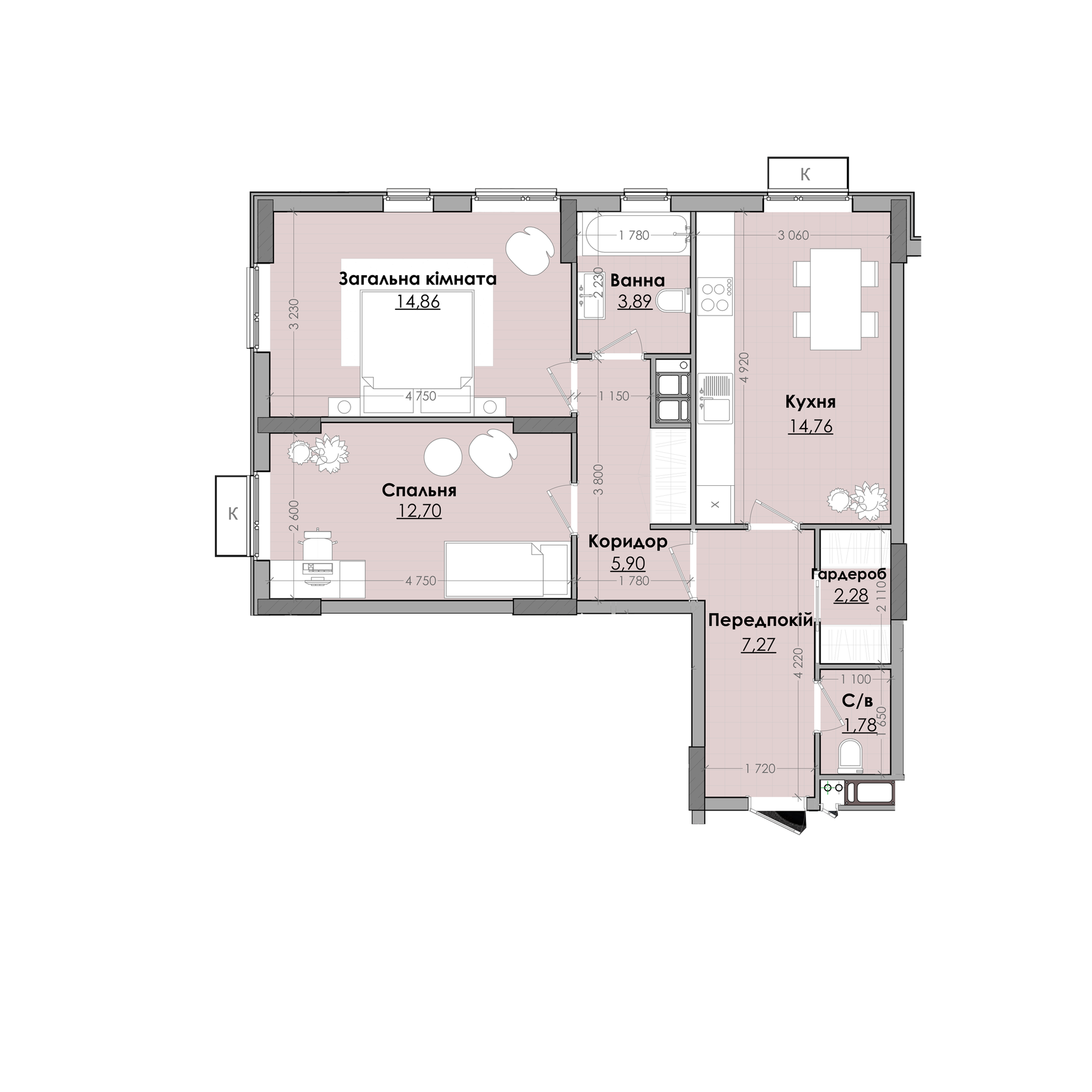 2-комнатная 63.44 м² в ЖК Millennium от 14 000 грн/м², г. Любомль