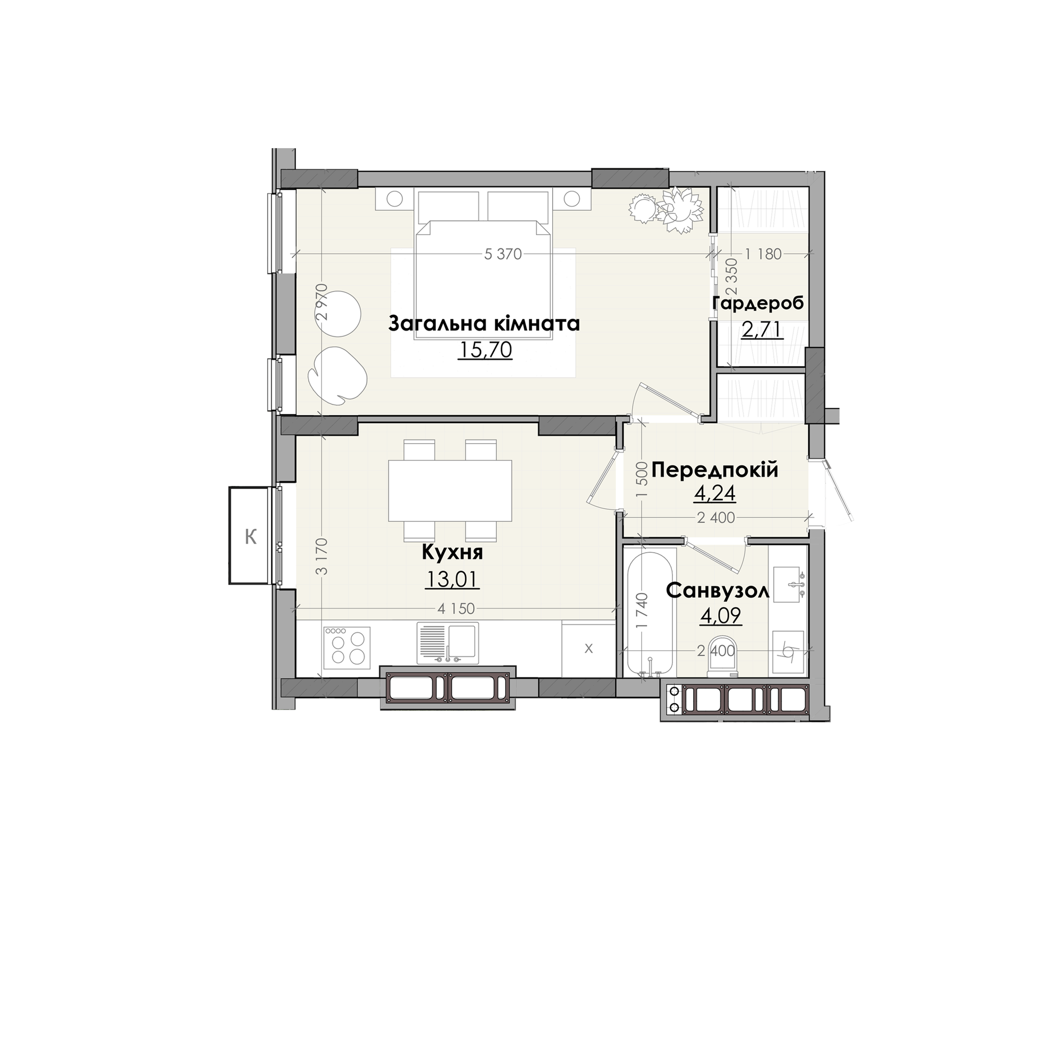 1-кімнатна 39.75 м² в ЖК Millennium від 14 500 грн/м², м. Любомль