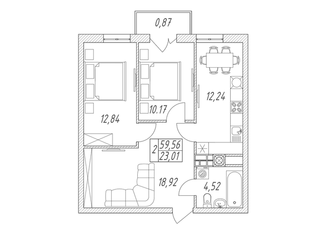2-кімнатна 59.56 м² в ЖК Британія Hall від 19 000 грн/м², Луцьк