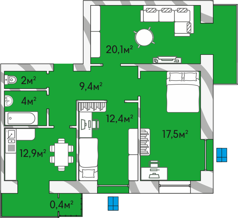 3-комнатная 78.7 м² в ЖК Затишний Двір-2 от 13 500 грн/м², Луцк
