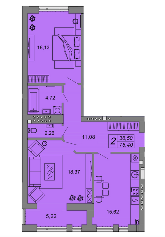2-кімнатна 75.4 м² в ЖК Юпітер від 14 000 грн/м², с. Липини
