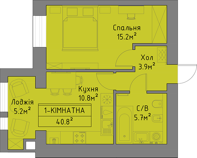 1-кімнатна 40.8 м² в ЖБ Ліпинський+ від забудовника, с. Липини