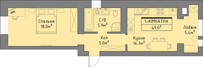 1-комнатная 49 м² в ЖД Липинський+ от застройщика, с. Липины