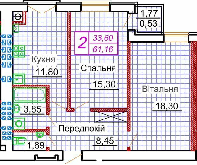 2-кімнатна 61.16 м² в ЖК Сімейна фортеця. Щастя від забудовника, с. Струмівка