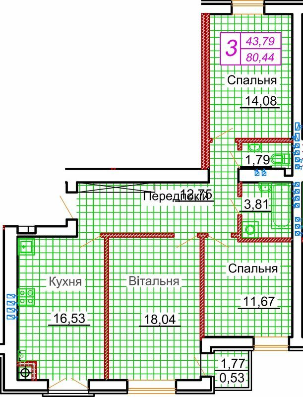 3-кімнатна 80.44 м² в ЖК Сімейна фортеця. Щастя від 15 750 грн/м², с. Струмівка