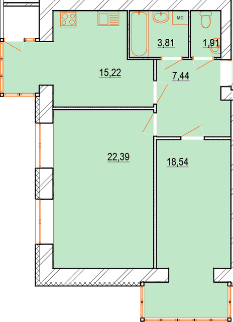 2-комнатная 69.31 м² в ЖК Перлина Поділля от 22 000 грн/м², Винница