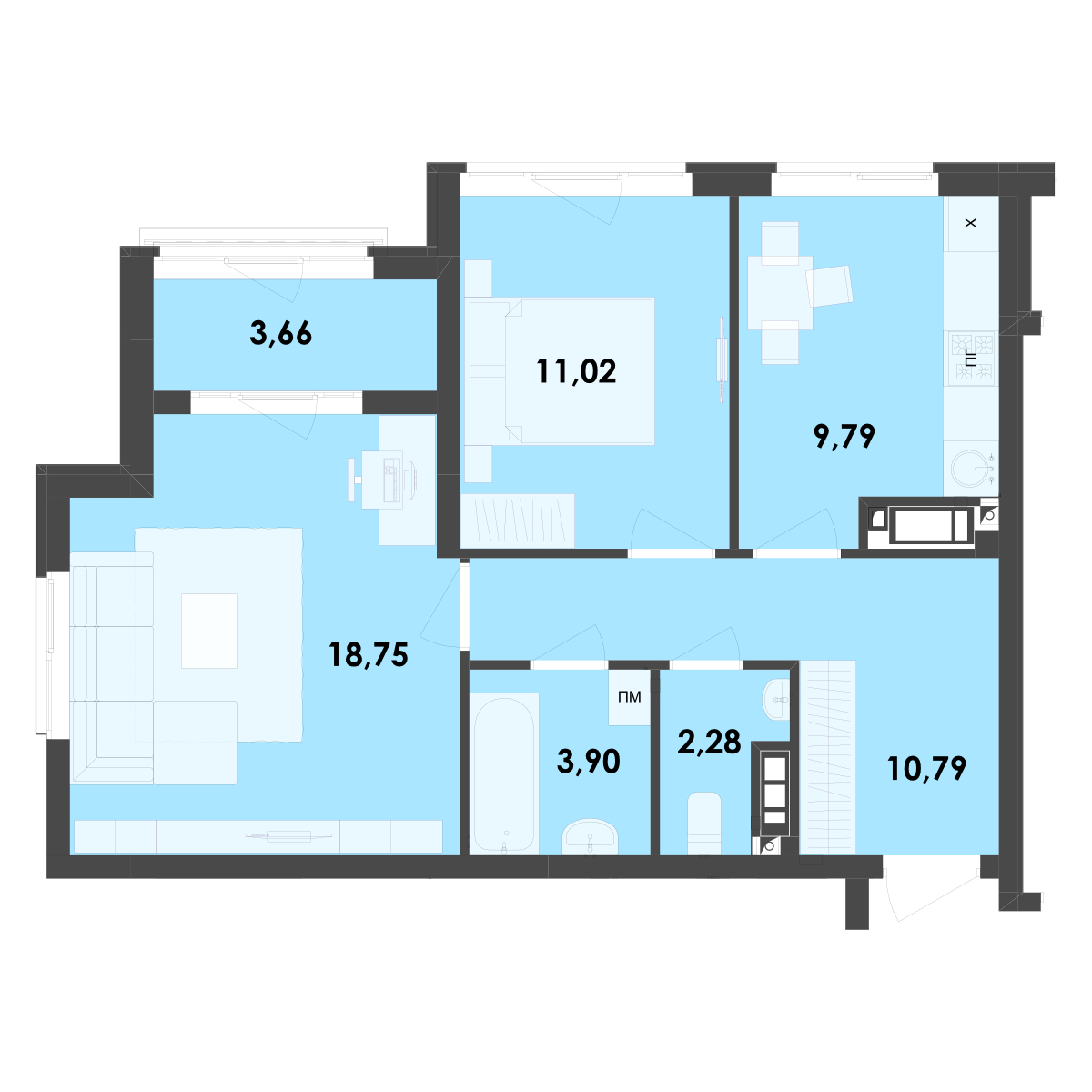 2-комнатная 60.19 м² в ЖК River City от 20 800 грн/м², Житомир