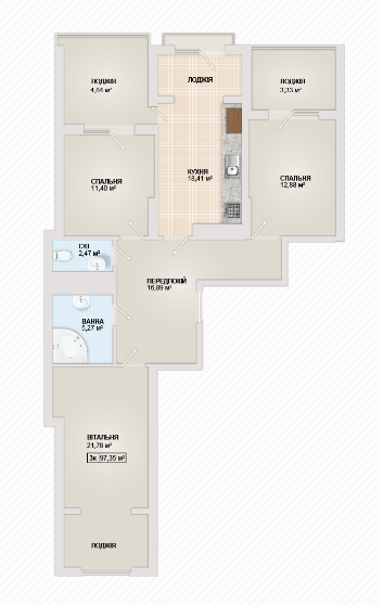 3-кімнатна 97.3 м² в ЖК Sonata від 12 700 грн/м², Івано-Франківськ