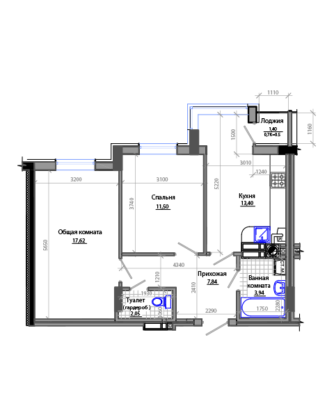 2-кімнатна 57.05 м² в ЖК Фаворит від 17 400 грн/м², Житомир