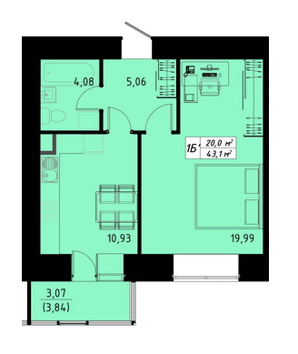 1-кімнатна 43.1 м² в ЖК по пров. Галицький від 15 000 грн/м², Тернопіль