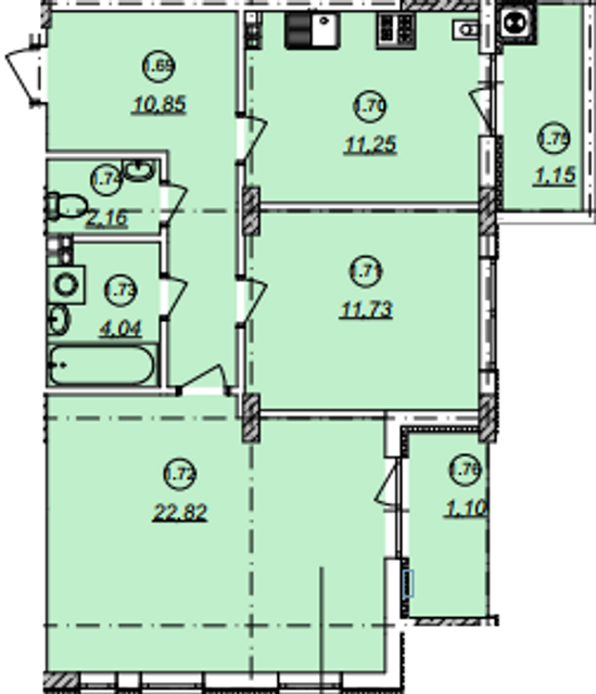 3-кімнатна 74.31 м² в ЖК Авангард від 14 800 грн/м², Ужгород