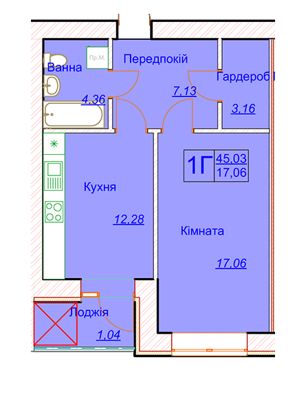 1-кімнатна 45.03 м² в ЖК Апарт-Горизонт від забудовника, Тернопіль