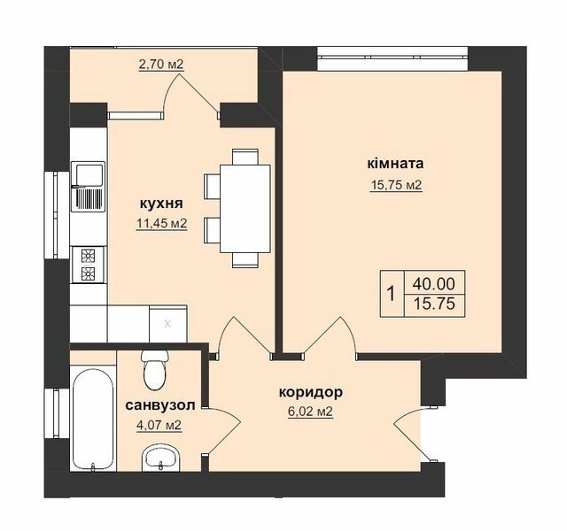 1-комнатная 40 м² в ЖК Тетрис от 22 800 грн/м², Ужгород