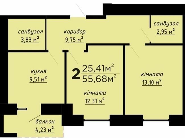 2-комнатная 55.68 м² в ЖК День і ніч от 16 500 грн/м², Тернополь