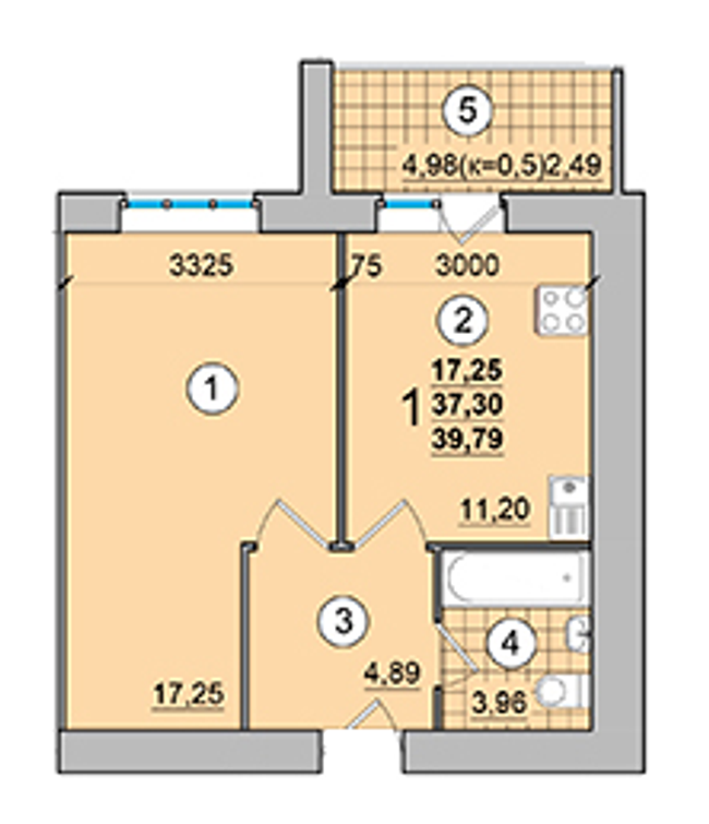 1-кімнатна 39.79 м² в ЖК на Масанах від 12 900 грн/м², Чернігів