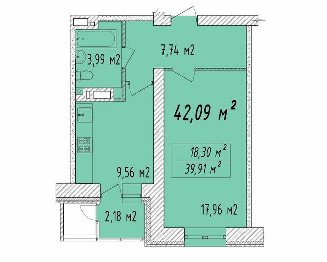 1-комнатная 42.09 м² в ЖК Графський от 14 000 грн/м², Черкассы