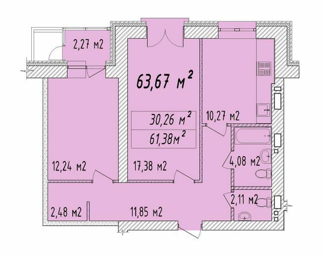 2-кімнатна 63.58 м² в ЖК Графський від забудовника, Черкаси