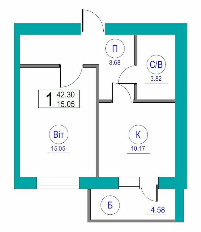 1-кімнатна 42.3 м² в ЖК Перлина Черкас від 11 900 грн/м², Черкаси