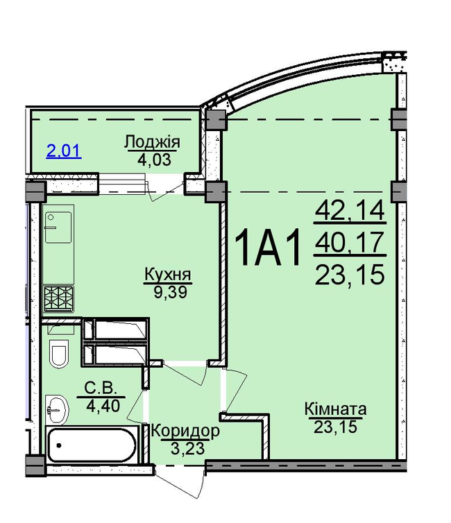 1-комнатная 42.14 м² в ЖК Пушкина от 17 500 грн/м², Черкассы