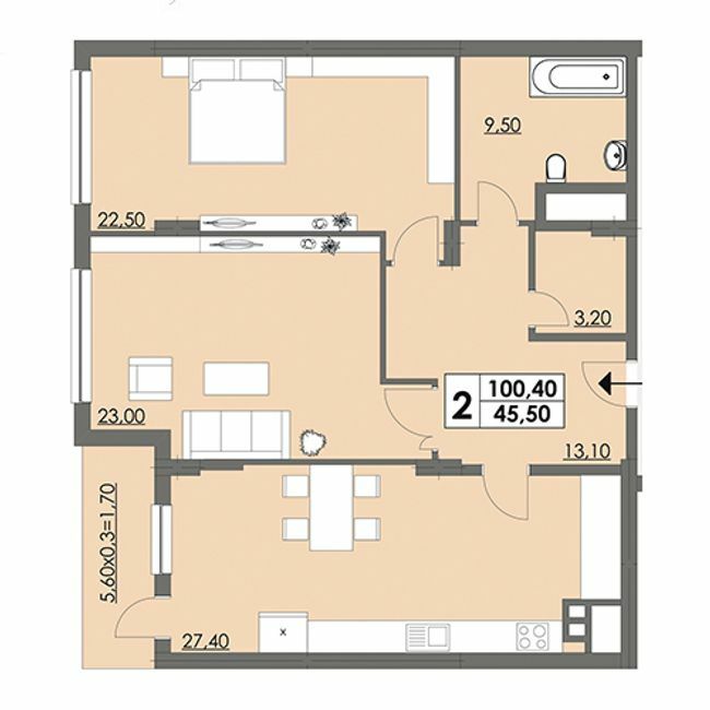 2-комнатная 100.4 м² в ЖК Плаза Квартал от 19 850 грн/м², Херсон