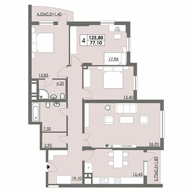 4-комнатная 125.8 м² в ЖК Плаза Квартал от 20 700 грн/м², Херсон