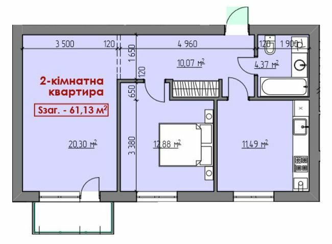 2-кімнатна 61.13 м² в ЖК по пров. Дубенський від 14 350 грн/м², Рівне