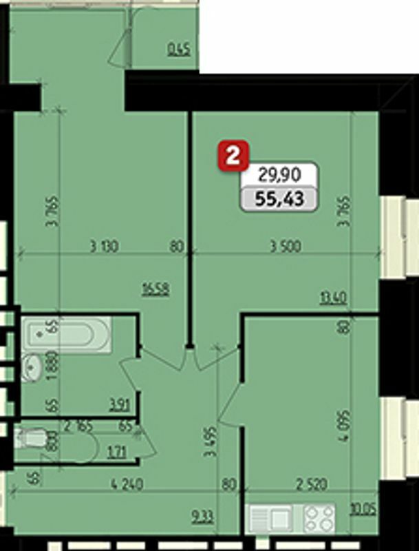 2-кімнатна 55.43 м² в ЖК Ріверсайд від забудовника, Рівне