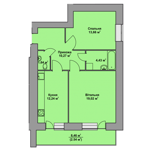2-кімнатна 63.8 м² в ЖК Комфорт Таун плюс від 16 300 грн/м², с. Петриків