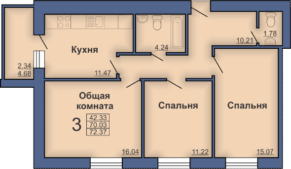 3-комнатная 72.37 м² в ЖК на вул. Маяковського, 3 от 14 500 грн/м², Полтава