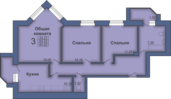 3-кімнатна 84.93 м² в ЖК на пл. Павленківська, 3А від 17 500 грн/м², Полтава
