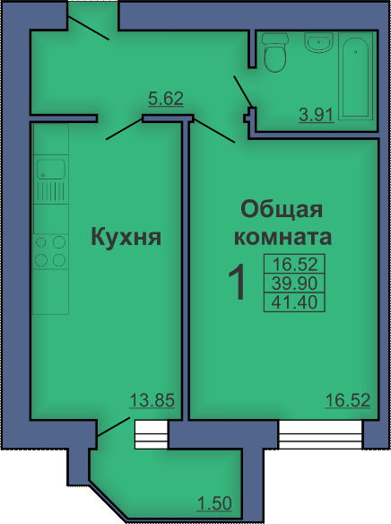 1-комнатная 41.4 м² в ЖК на ул. Мира, 18В от 15 000 грн/м², Полтава