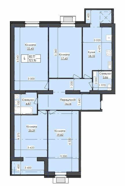 4-комнатная 123.16 м² в ЖК Престиж от 10 000 грн/м², г. Южноукраинск