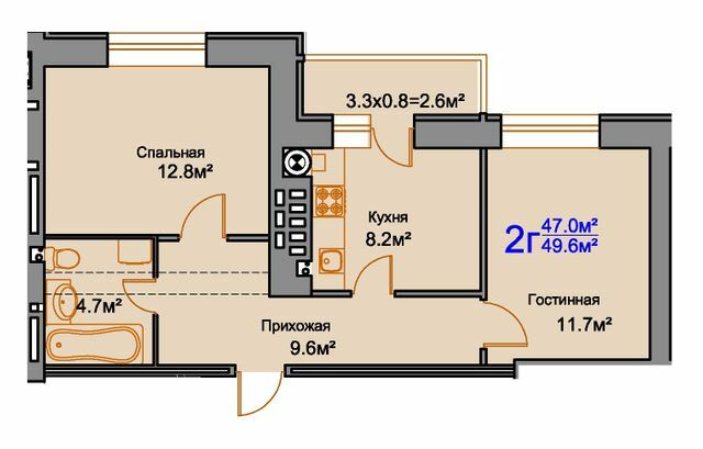 2-кімнатна 49.5 м² в ЖК Мирний від 17 050 грн/м², Миколаїв