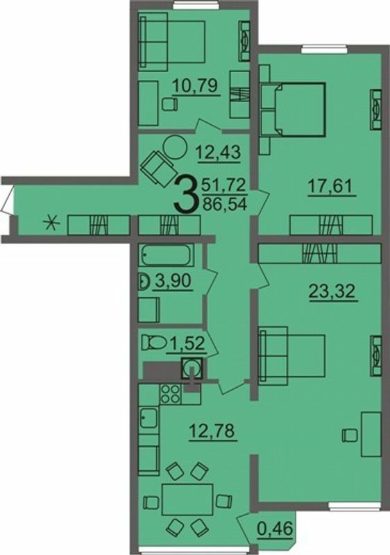 3-комнатная 86.54 м² в Мкрн Гражданский посад от 13 000 грн/м², Николаев