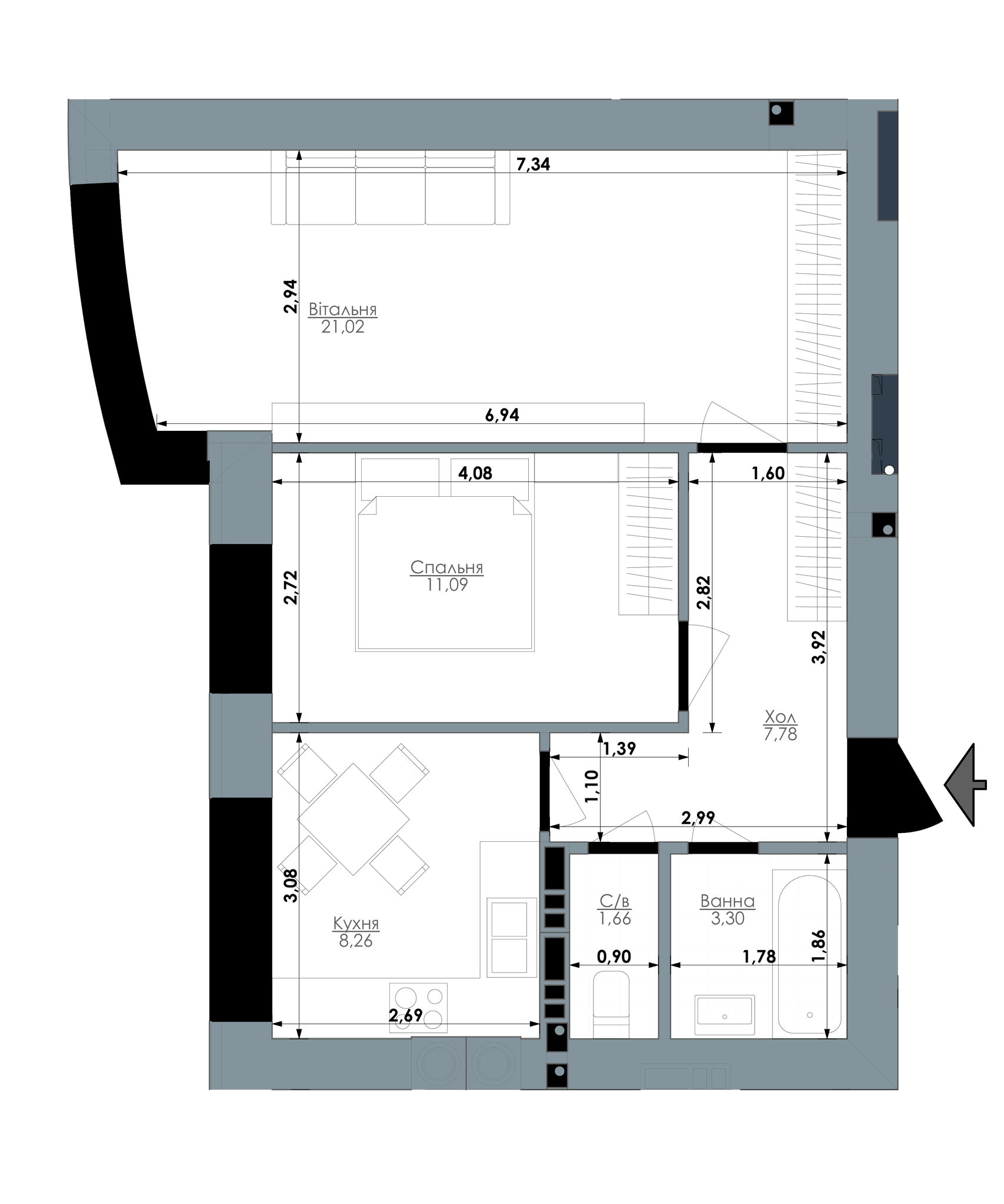 2-комнатная 52 м² в ЖК Bavaria City от 15 200 грн/м², с. Крюковщина