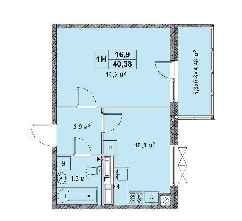 1-комнатная 40.38 м² в ЖК Озерный гай (Гатное) от 17 866 грн/м², с. Гатное