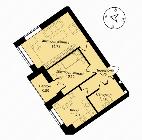 2-кімнатна 50.7 м² в ЖК Мюллер Хаус від 18 700 грн/м², с. Петропавлівська Борщагівка