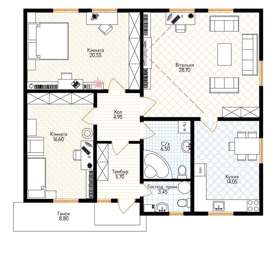 Коттедж 100 м² в КГ Под Горой от 12 900 грн/м², с. Петропавловское