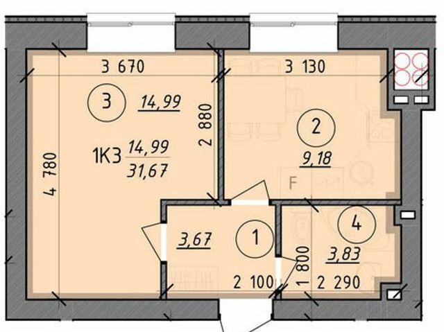 1-комнатная 31.67 м² в ЖК Французский бульвар от застройщика, г. Вышгород