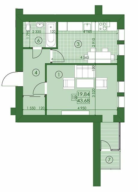 1-комнатная 43.68 м² в ЖК Киевский от 12 150 грн/м², г. Буча