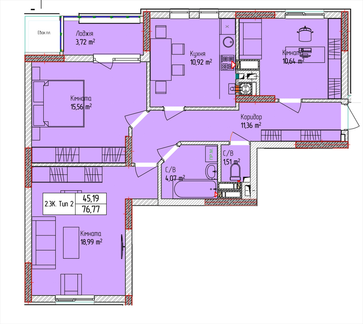 3-кімнатна 76.77 м² в ЖК Піонерський квартал від 19 000 грн/м², м. Вишневе