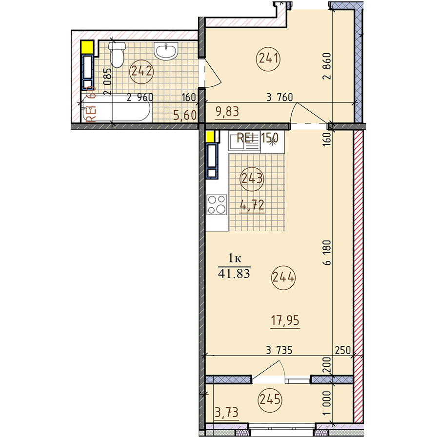 1-кімнатна 41 м² в ЖК London від забудовника, м. Вишгород