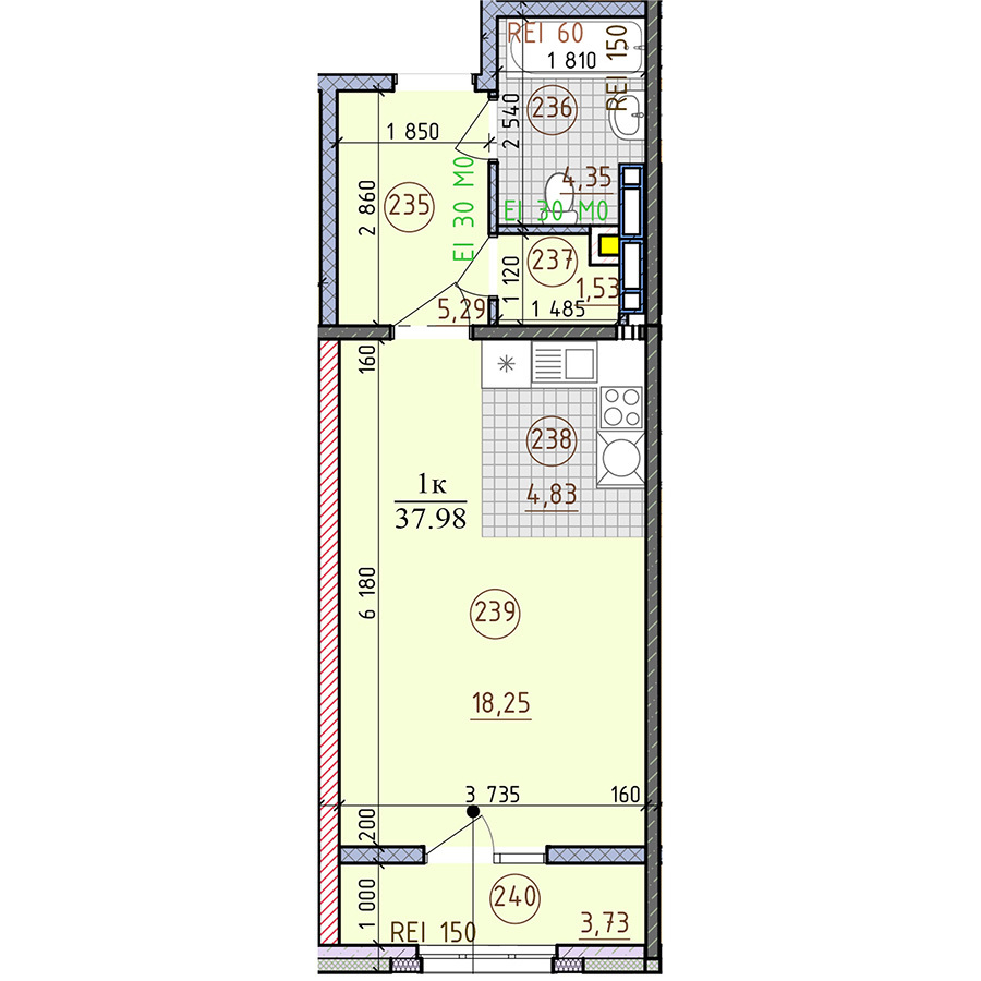 1-комнатная 38 м² в ЖК London от застройщика, г. Вышгород