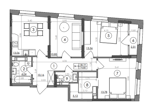 3-комнатная 69.43 м² в ЖК Svitlo Park от 41 059 грн/м², Киев