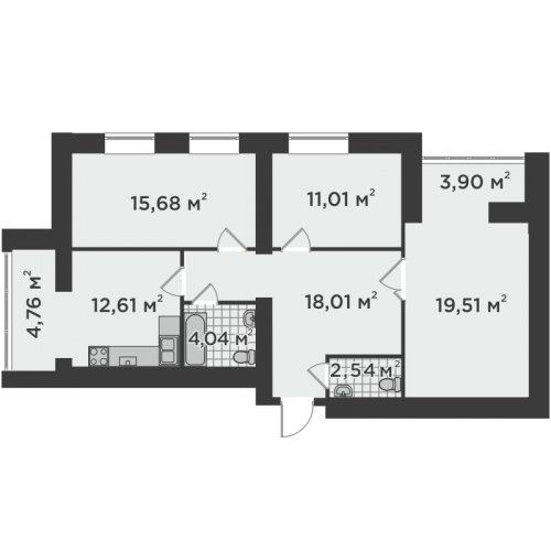 3-комнатная 92.06 м² в ЖК Millennium State от 20 050 грн/м², г. Буча
