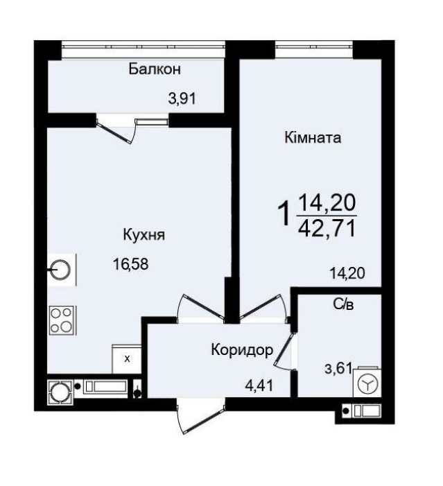 1-комнатная 42.71 м² в ЖК Washington City от 15 800 грн/м², Львов